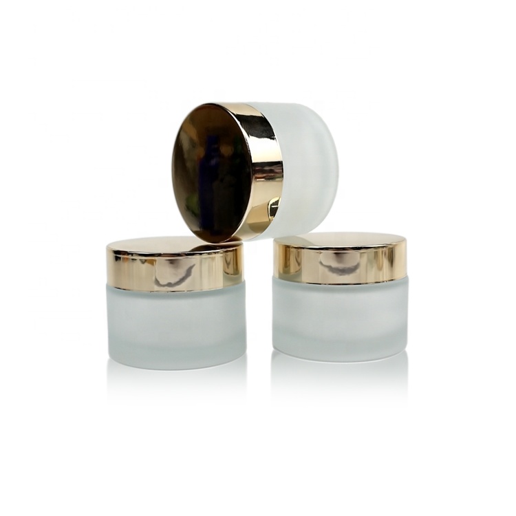 frosted glass cream jar with Bright golden screw cap glass bottles for skin care packaging cosmetics containers and packaging