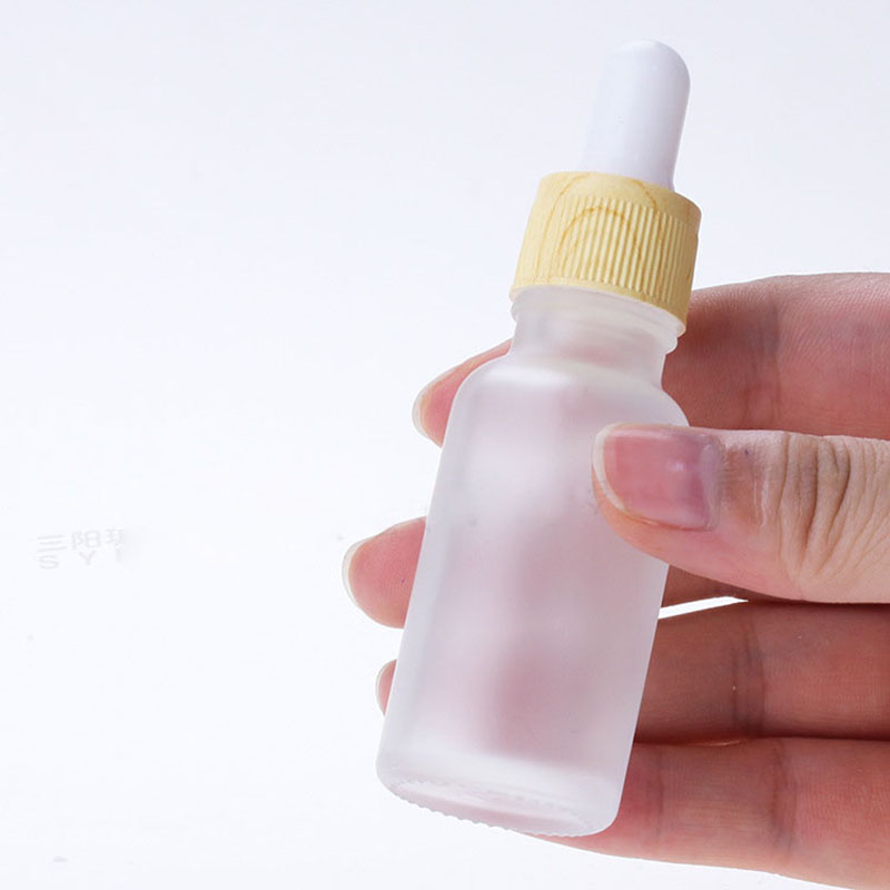 frosted glass dropper essential oil bottle plastic water transfer wood grain lid white silicone top 5ml 10ml 15ml 30ml 50ml