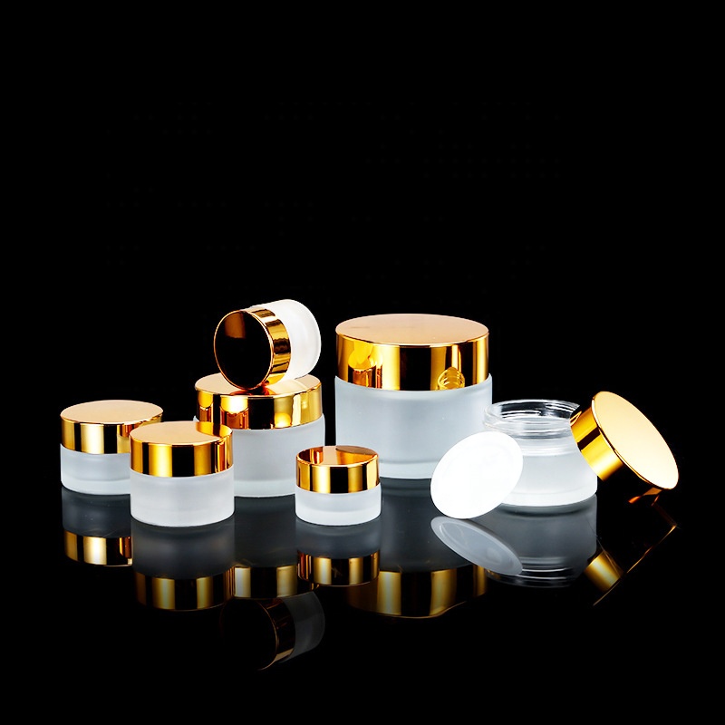 frosted glass jar 5g 10g 20g 30g 50g black aluminum lid empty cosmetic glass jars 20ml 30 ml 50ml face cream empty glass jar