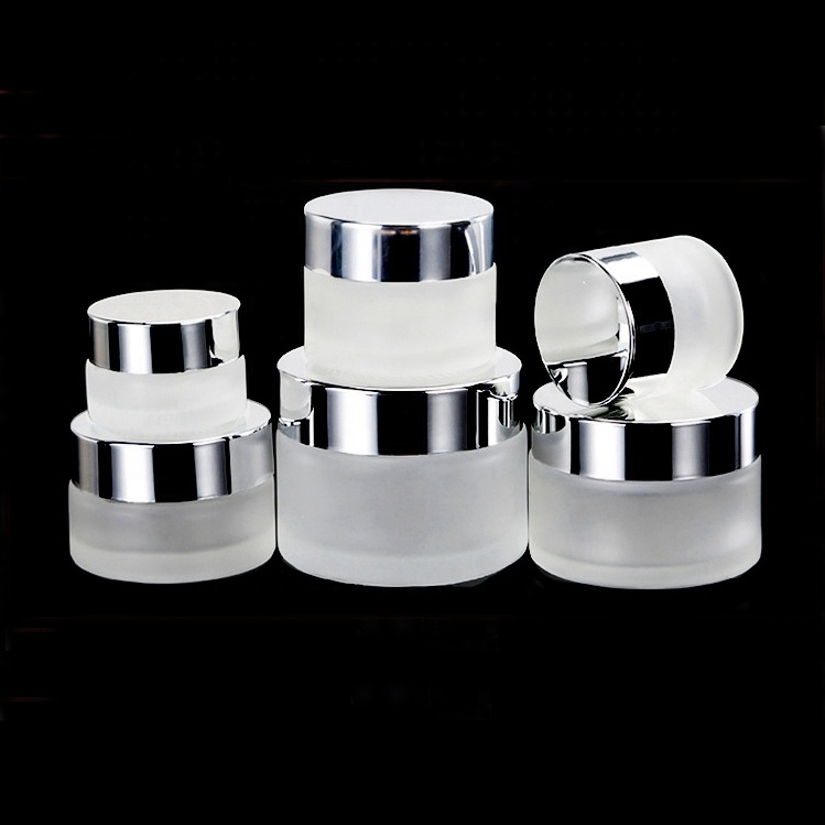 frosted glass jar 5g 10g 20g 30g 50g black aluminum lid empty cosmetic glass jars 20ml 30 ml 50ml face cream empty glass jar