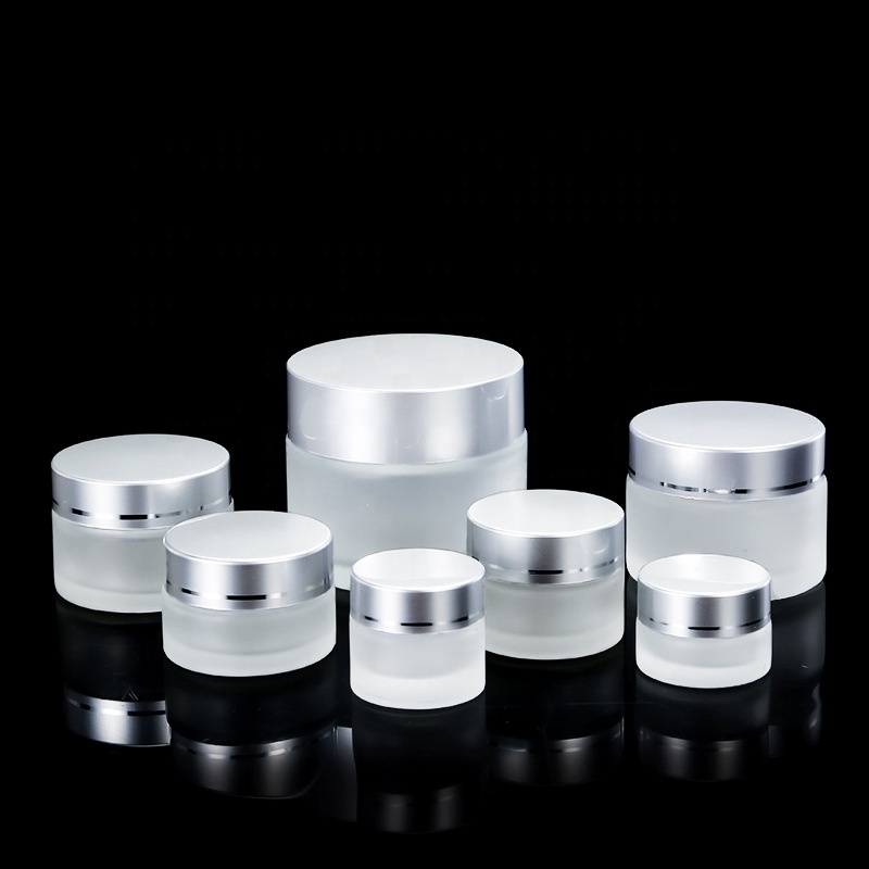 frosted glass jar 5g 10g 20g 30g 50g black aluminum lid empty cosmetic glass jars 20ml 30 ml 50ml face cream empty glass jar