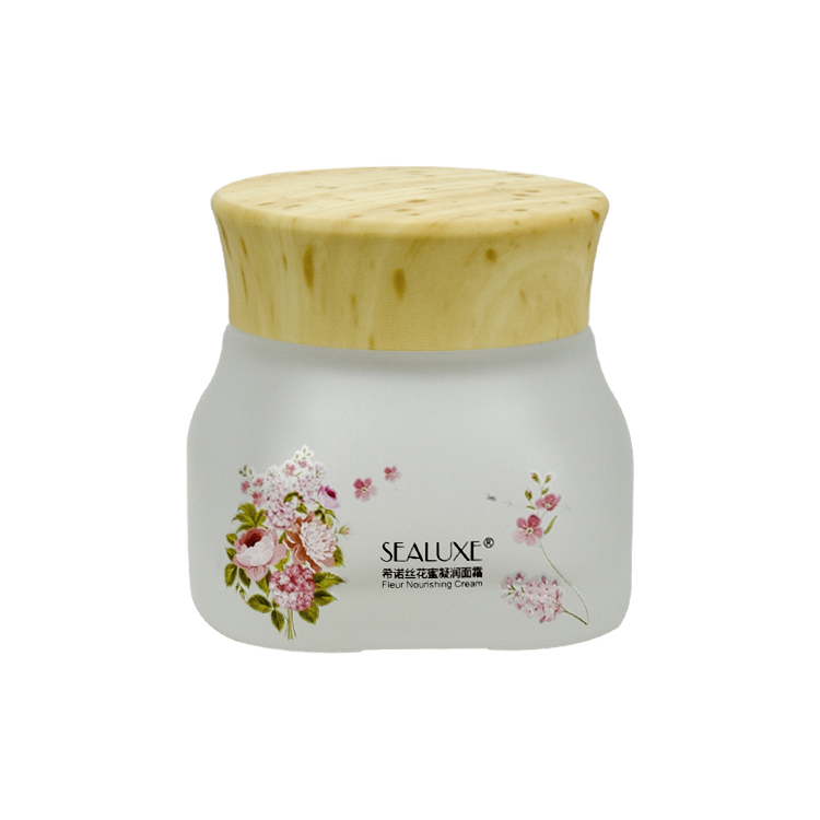 frosted glass jar cosmetic 50g custom  applique cosmetic jar packaging square frosted cosmetic jar with plastic cap