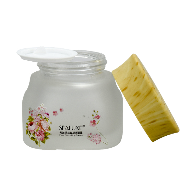 frosted glass jar cosmetic 50g custom applique cosmetic jar packaging square frosted cosmetic jar with plastic cap