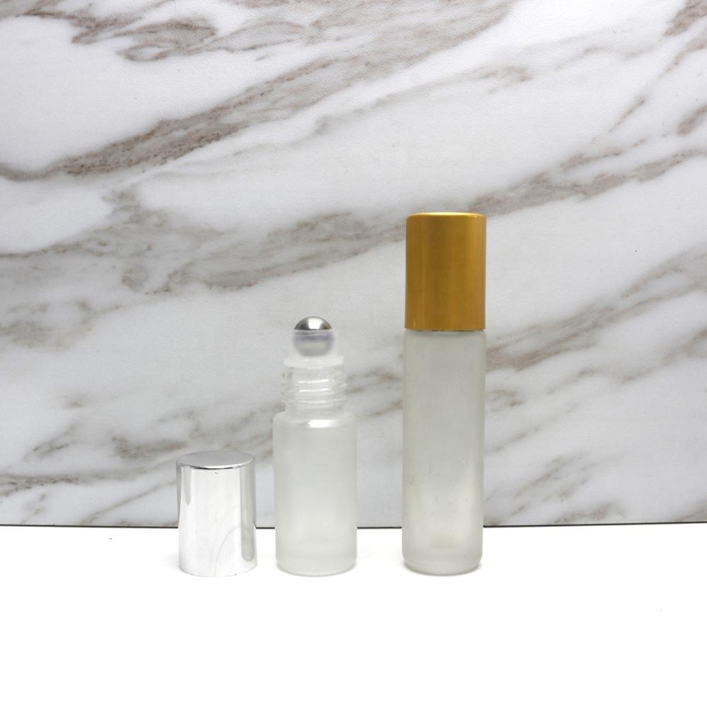 frosted glass perfume roll on bottle with roller bamboo cap for oil cosmetic Roller-23B