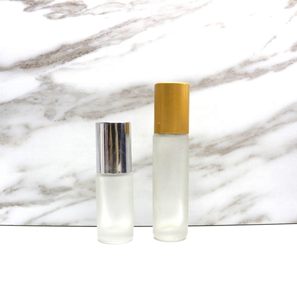 frosted glass perfume roll on bottle with roller bamboo cap for oil cosmetic Roller-23B