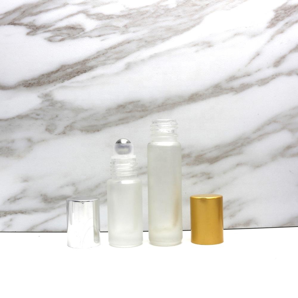 frosted glass perfume roll on bottle with roller bamboo cap for oil cosmetic Roller-23B