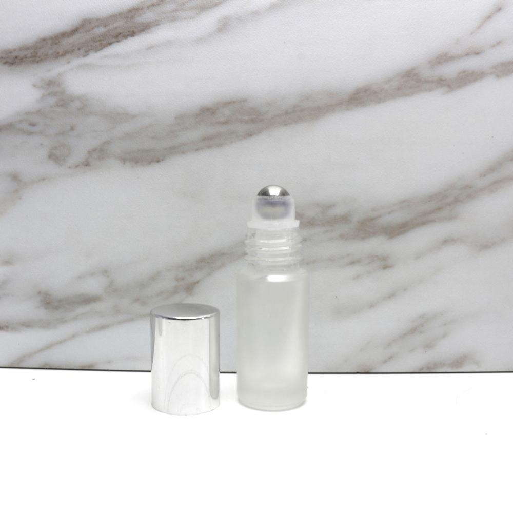 frosted glass perfume roll on bottle with roller bamboo cap for oil cosmetic Roller-23B