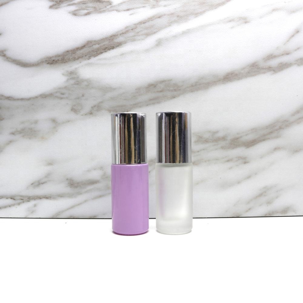 frosted glass perfume roll on bottle with roller bamboo cap for oil cosmetic Roller-23B