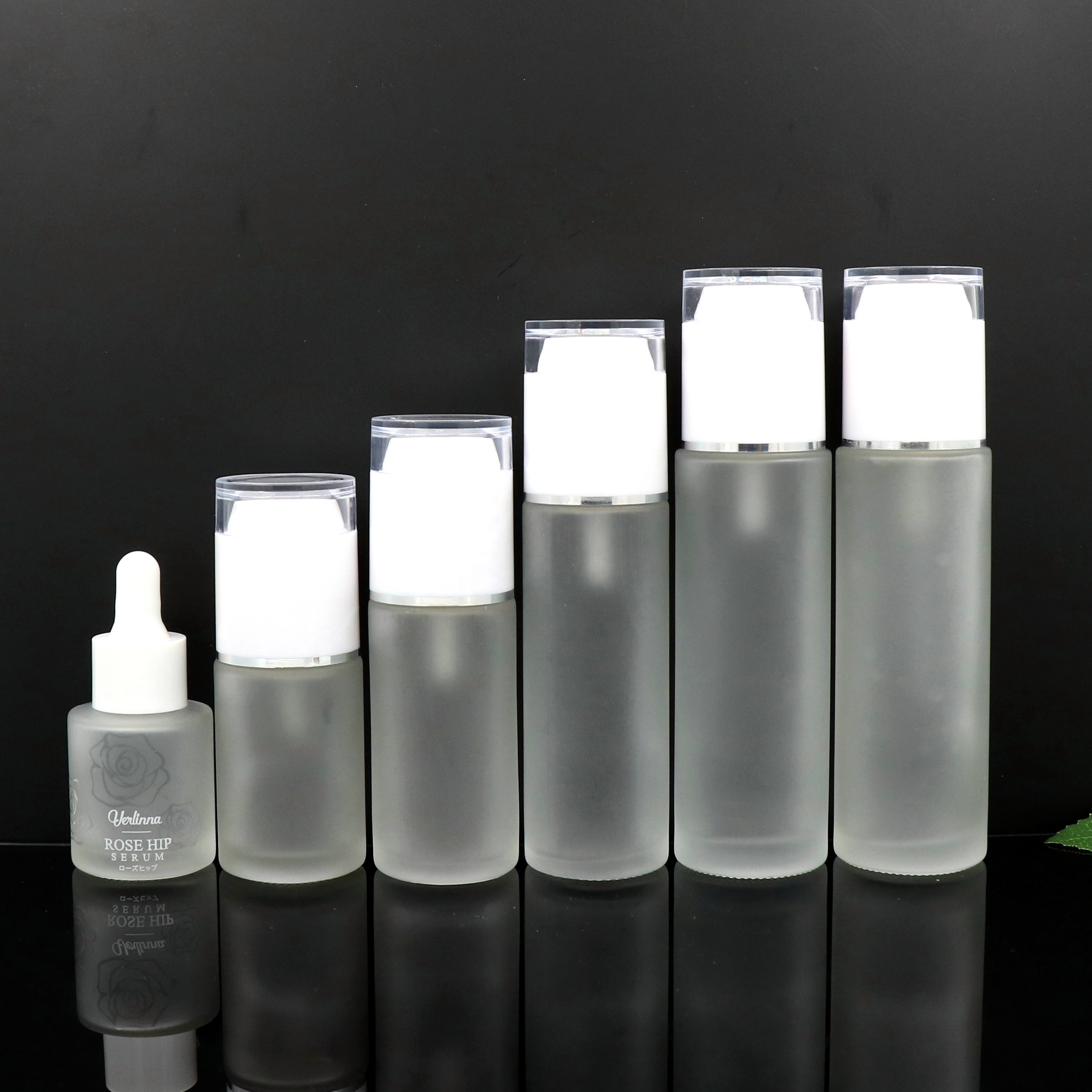 frosted glass pump lotion bottle 10ml 20ml 30ml 50ml 100ml 120ml 150ml clear flat shoulder glass spray bottle for cosmetic