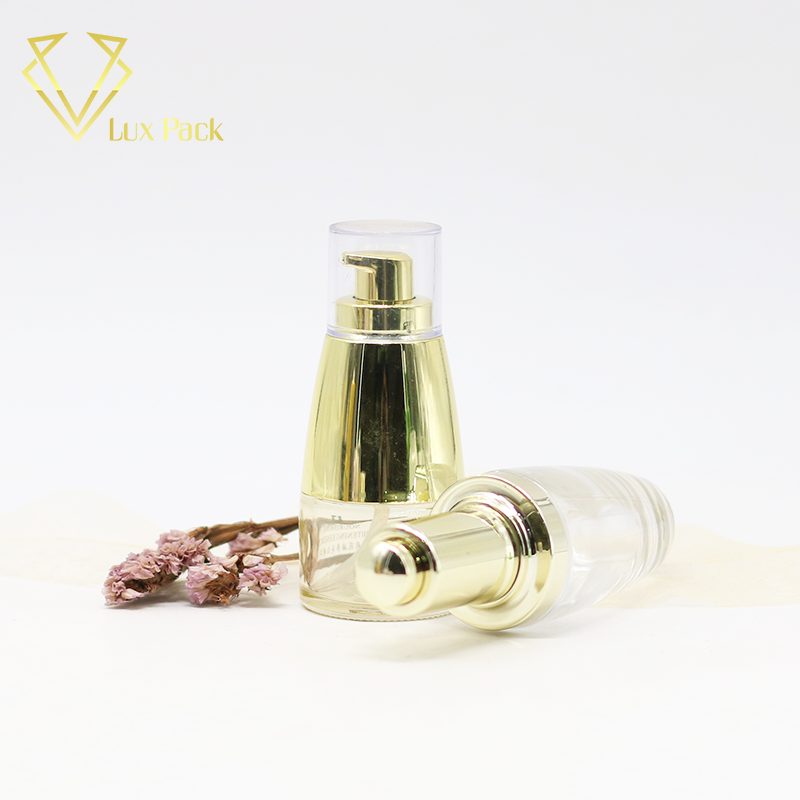 frosted green and pink cosmetic glass bottle fancy packaging
