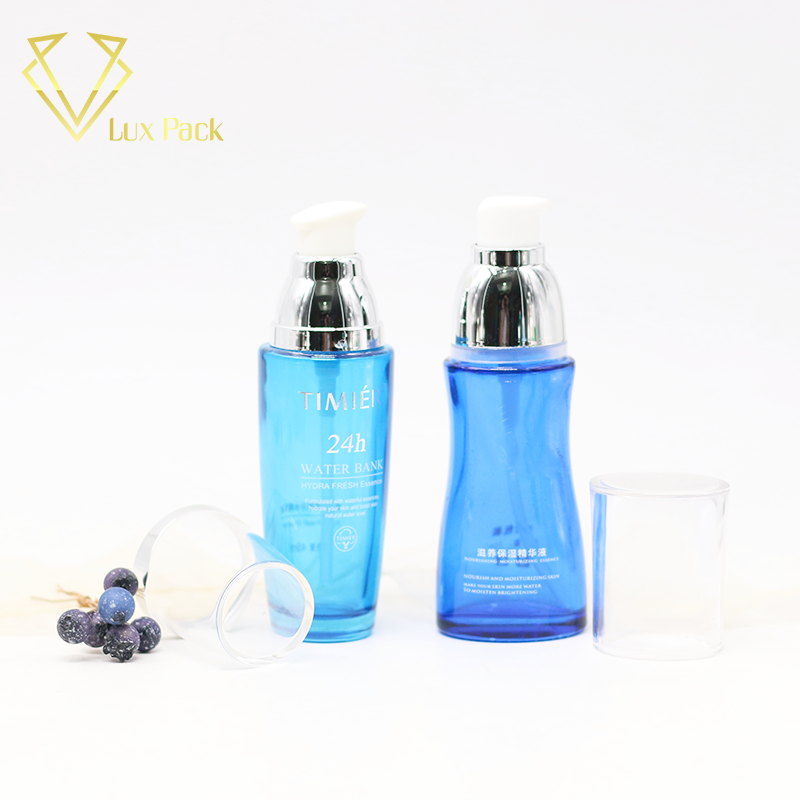 frosted green and pink cosmetic glass bottle fancy packaging