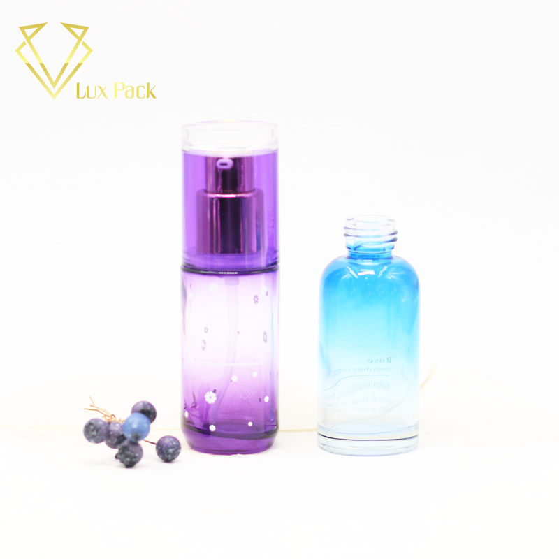 frosted green and pink cosmetic glass bottle fancy packaging