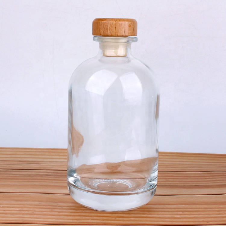 frosted heavy bottom boston liquor glass bottle with cork 250ml