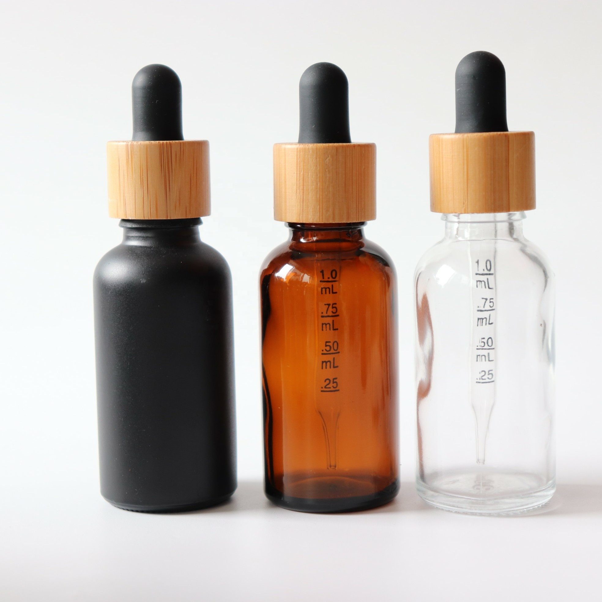 frosted matte black 30ml glass tincture bottle dropper 30 ml with bamboo cap