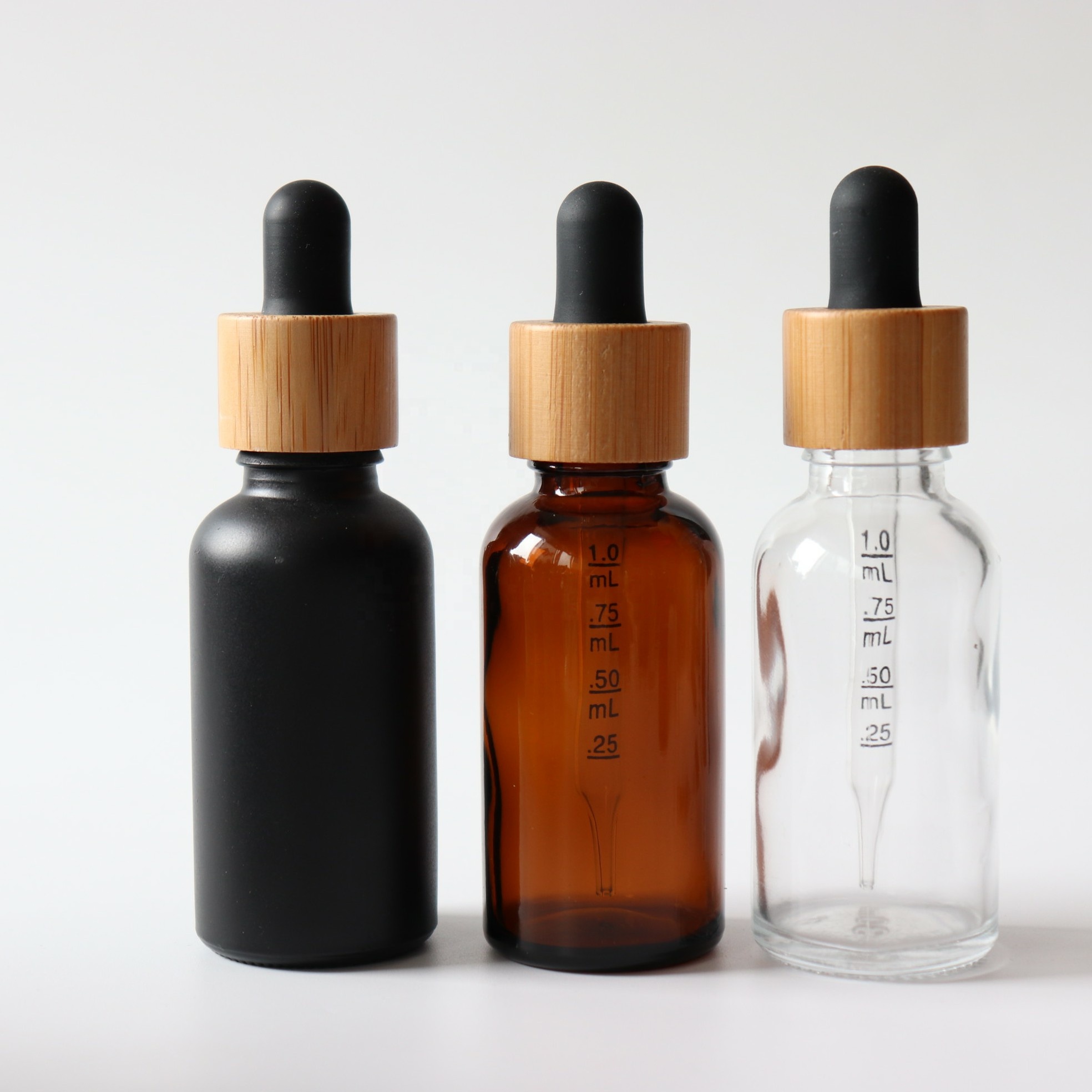 frosted matte black 30ml glass tincture bottle dropper 30 ml with bamboo cap
