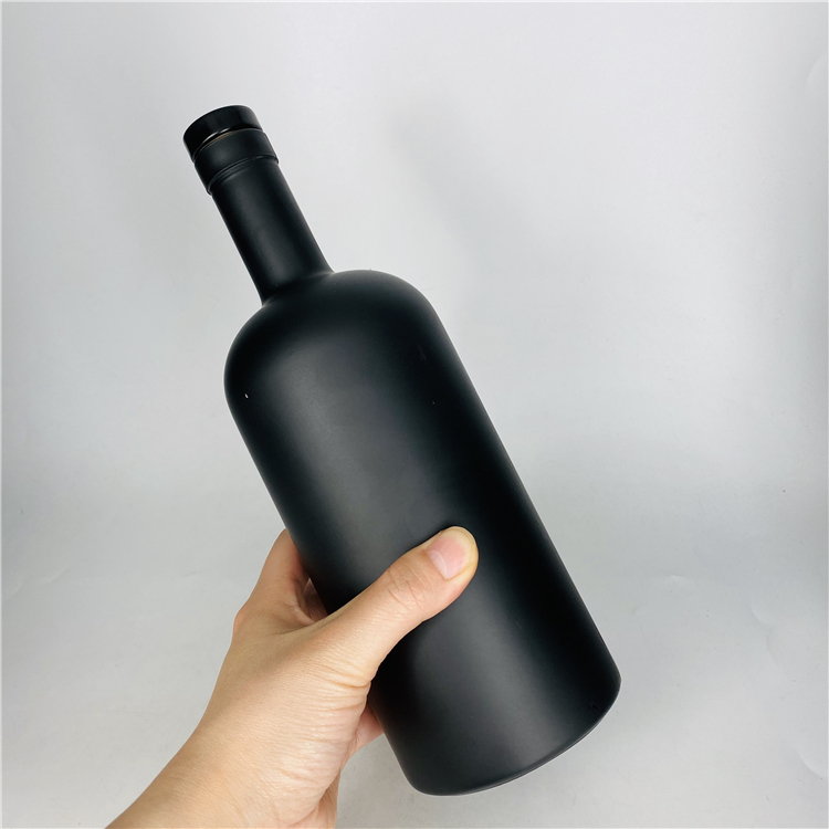 frosted matte black thick bottom liquor wine vodka brandy glass bottle with cork 500ml 750ml