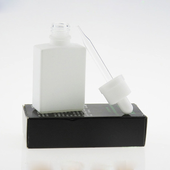 frosted matte glass dropper bottle 30ml black white rectangle eliqiuid beard oil bottle with custom paper packing box