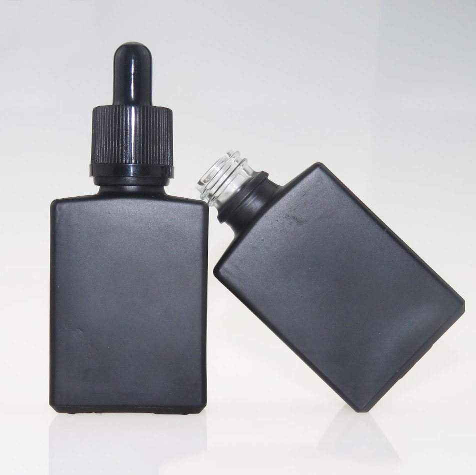 frosted matte glass dropper bottle 30ml black white rectangle eliqiuid beard oil bottle with custom paper packing box