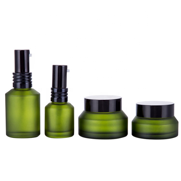 frosted packaging cosmetic bottle matte green cosmetic spray pump bottle