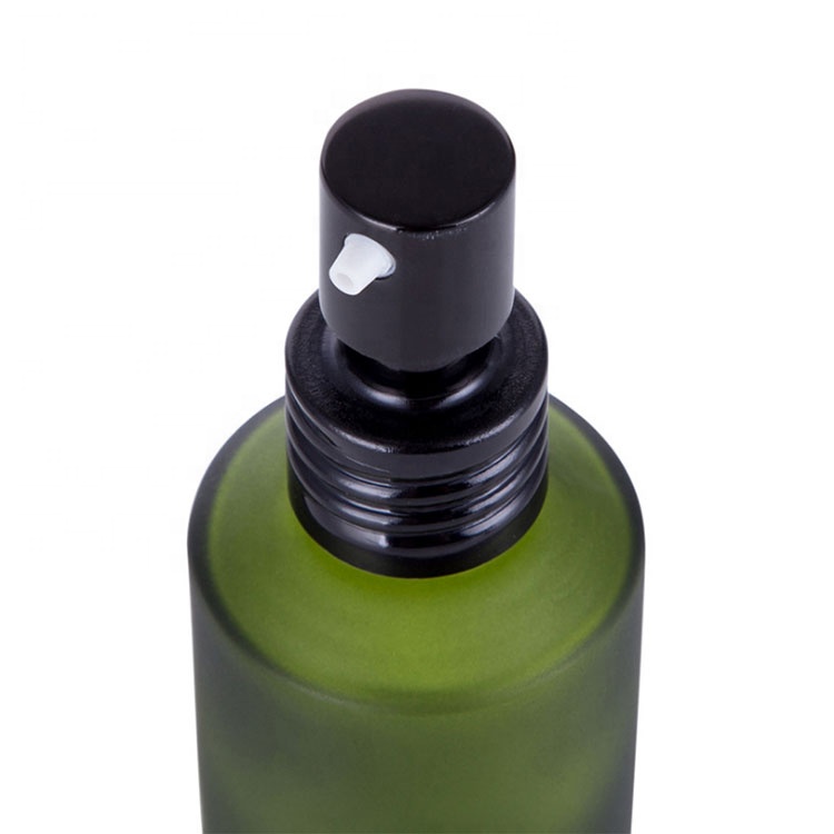 frosted packaging cosmetic bottle matte green cosmetic spray pump bottle