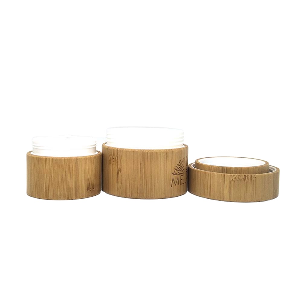 fully bamboo cosmetic Eco-friendly cosmetic packaging glass jar with bamboo lid for body scrub bamboo jar