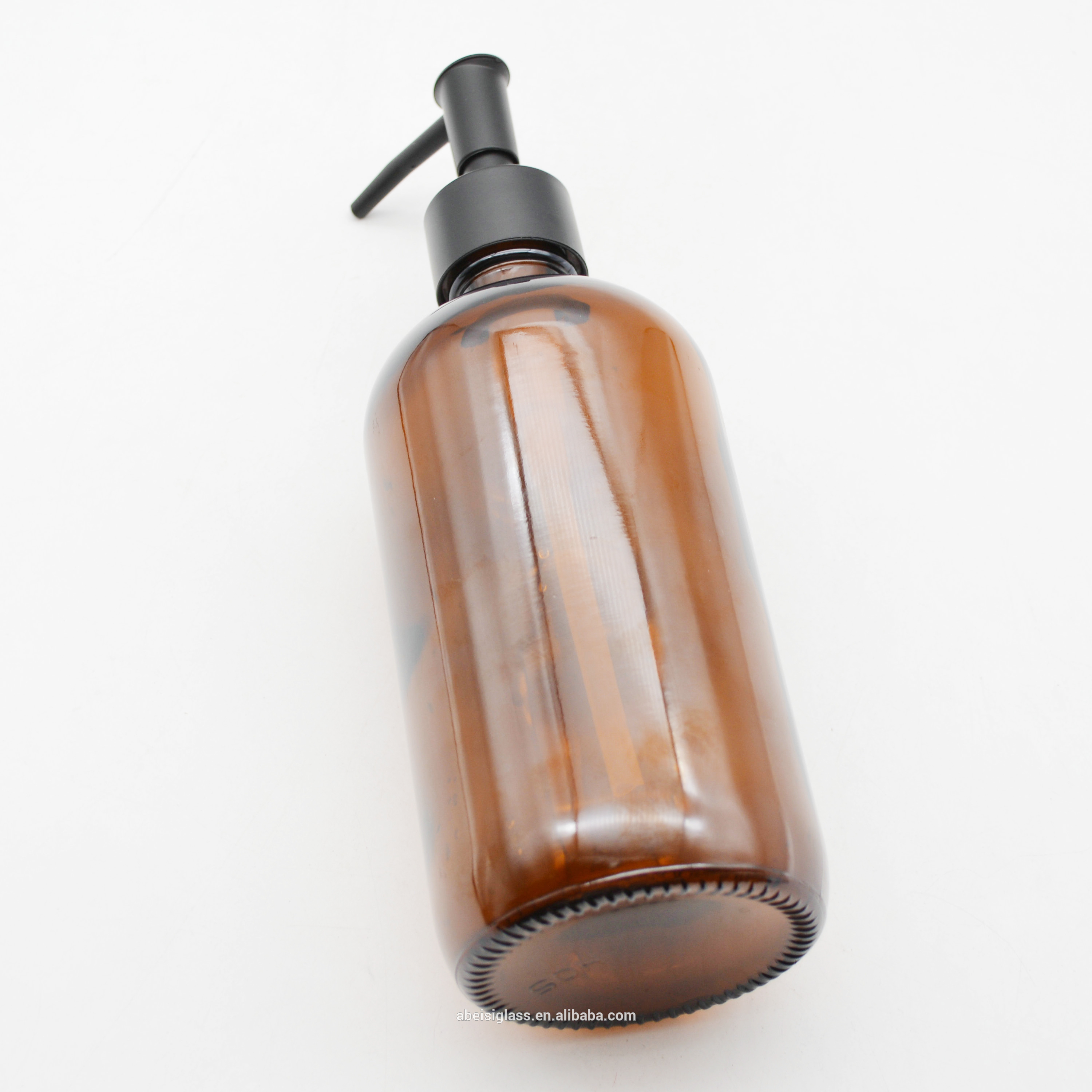 glass 500ml Boston Round Glass Bottle with Black pump Lid for Liquid Soap Foam
