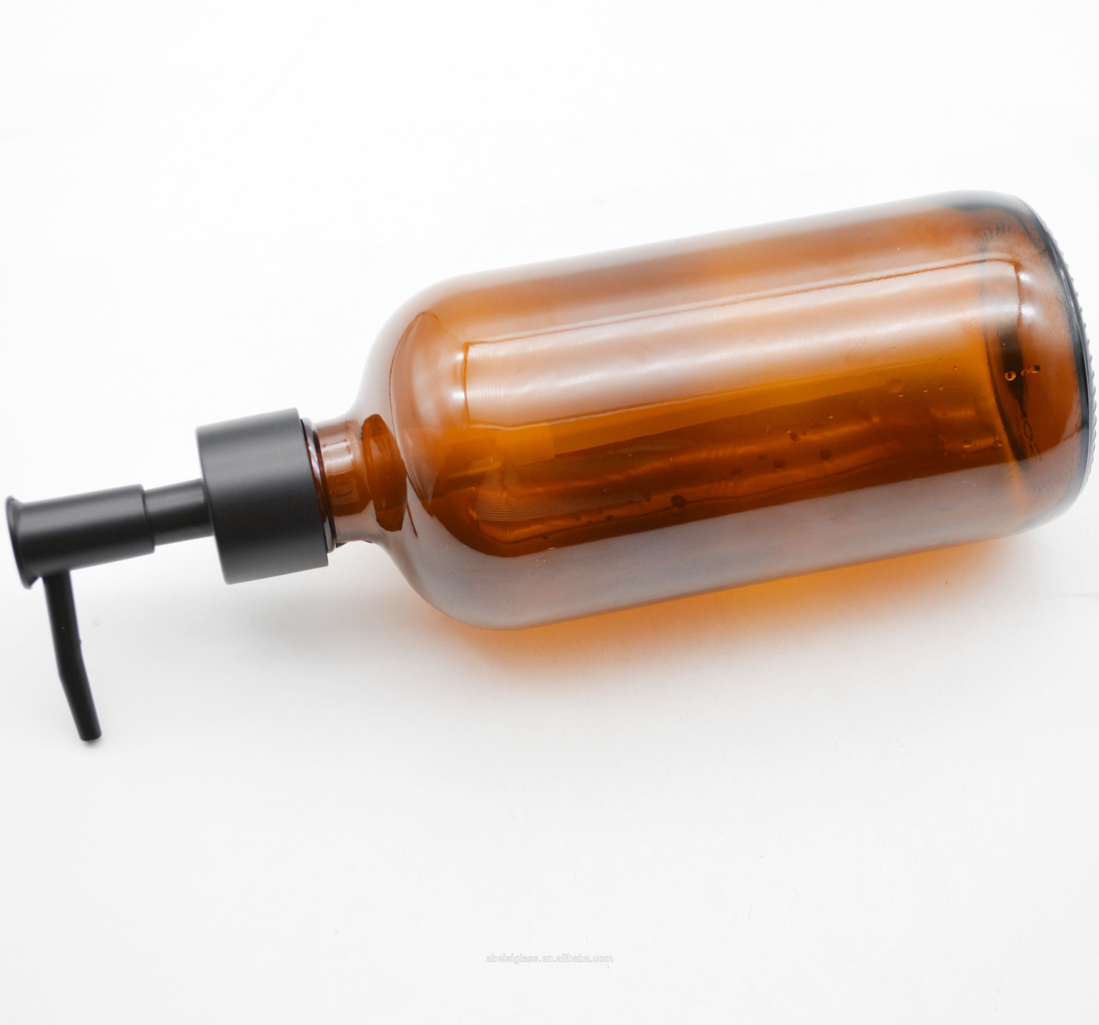 glass 500ml Boston Round Glass Bottle with Black pump Lid for Liquid Soap Foam