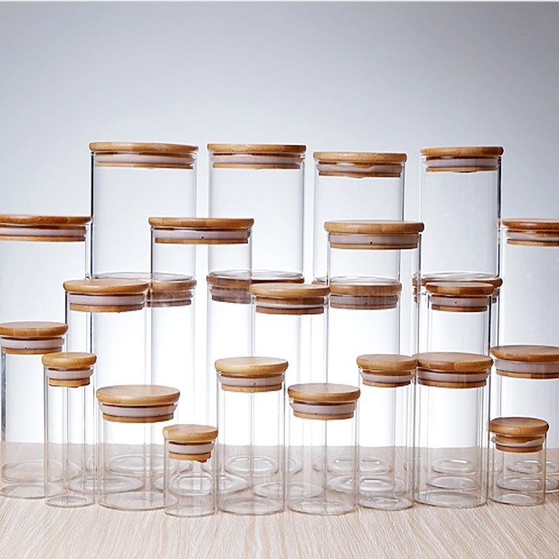 glass airtight storage jars / decorative glass containers with lids / green glass canisters