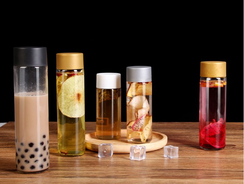 glass bottle 500ml Round shape Clear Glass Voss Water Bottle with screw plastic cap for milk juice tea sparkling