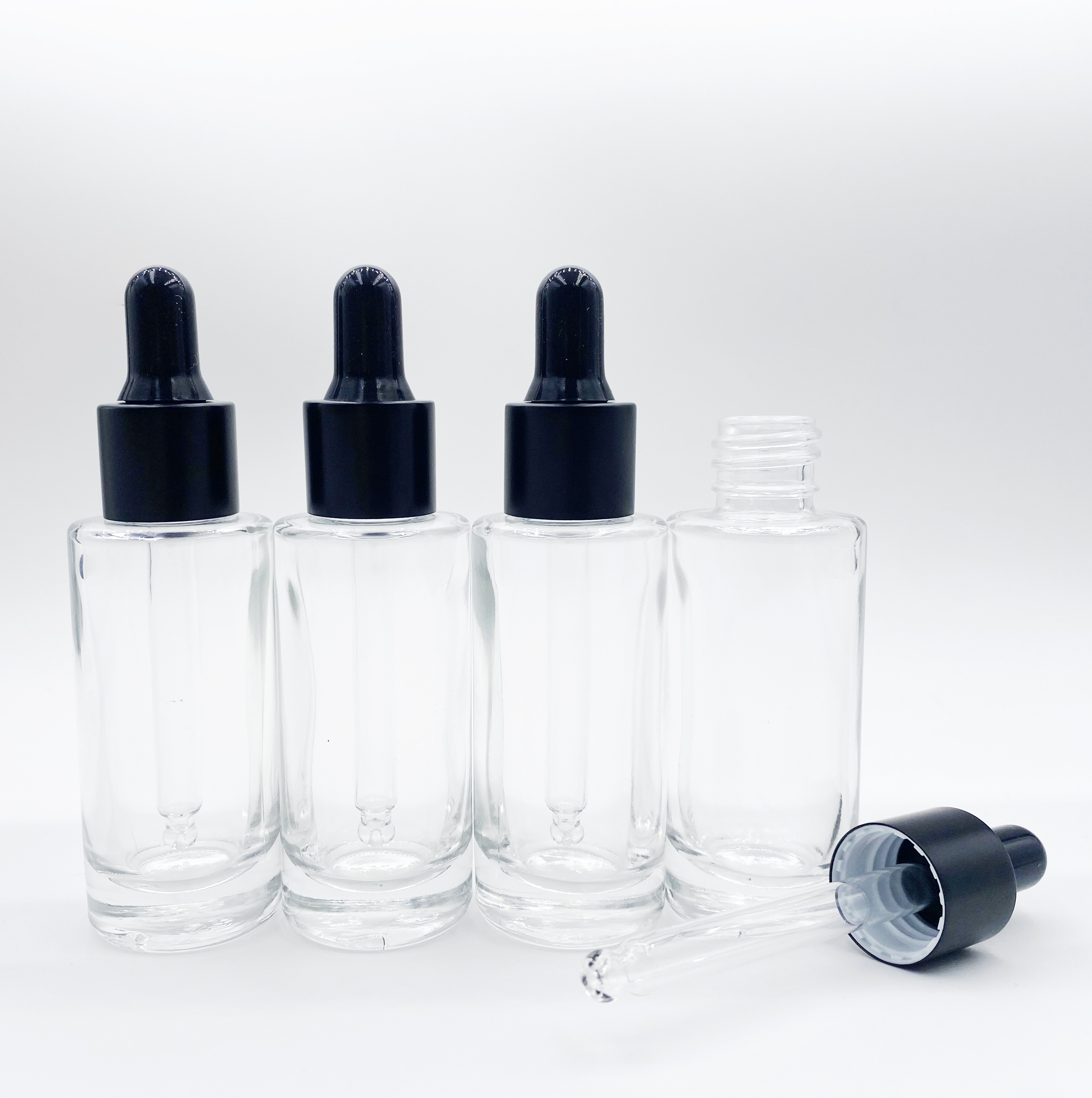 glass bottle with dropper black aluminum cap in stock perfume glass bottle with dropper