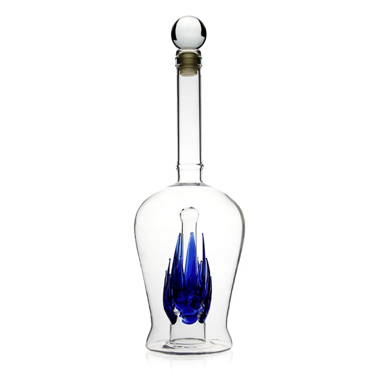 glass bottles for vodka / Aloe vera shaped art wine bottle /blue agave bottle