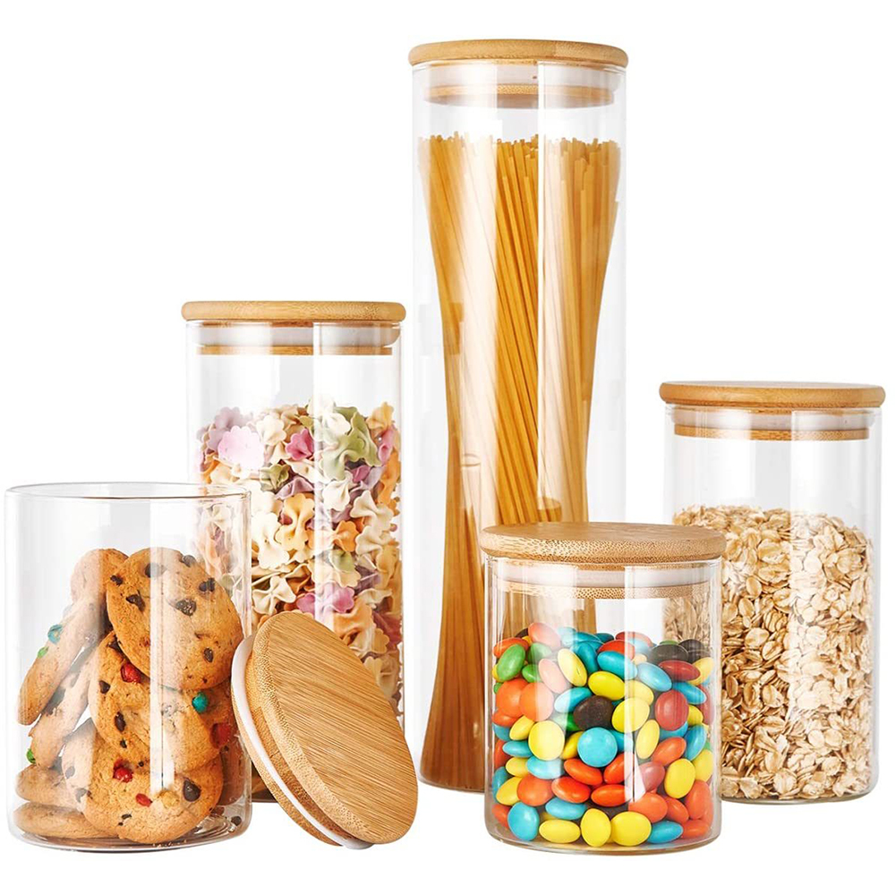 glass canister with bamboo lid / glass airtight jar / clip top storage jars