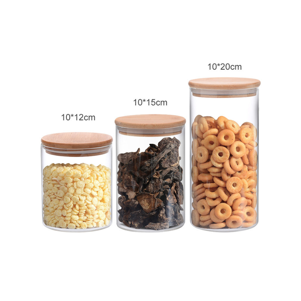 glass canister with bamboo lid / glass jar containers with lids / small glass storage jars