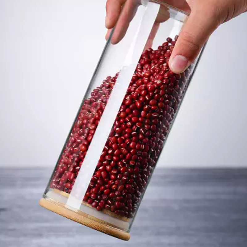 glass canister with bamboo lid / glass jar containers with lids / small glass storage jars