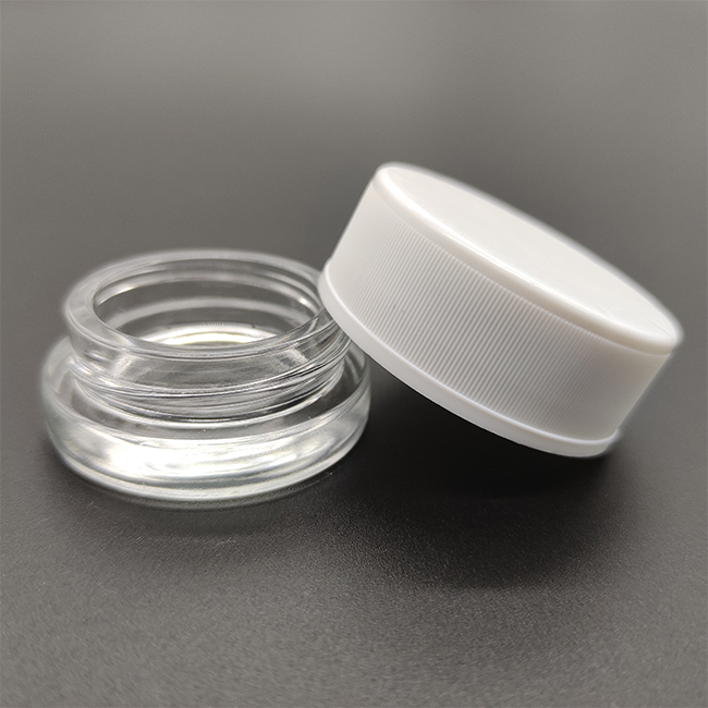 glass cbd concentrate jar 5ml 9ml smell proof clear/black/white cosmetic cream container with child resistant ribbed/smooth lid
