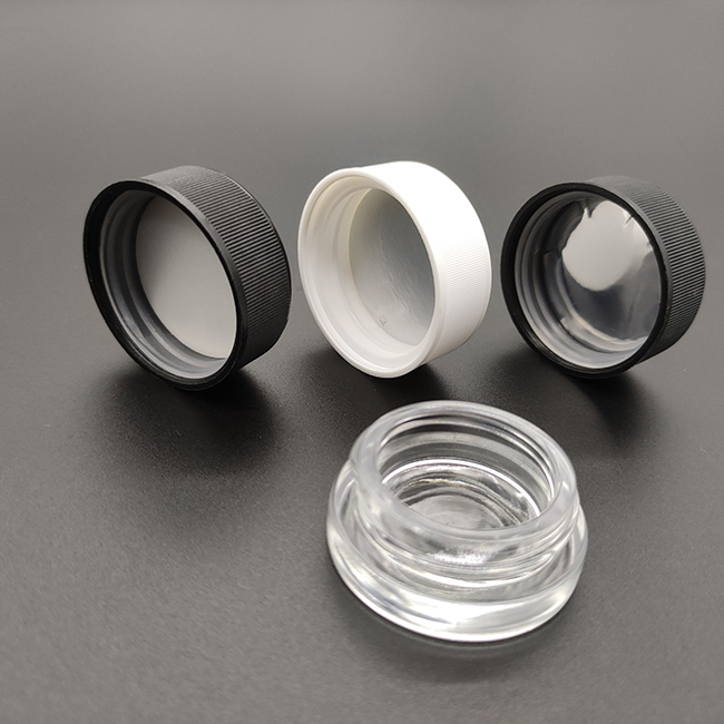 glass cbd concentrate jar 5ml 9ml smell proof clear/black/white cosmetic cream container with child resistant ribbed/smooth lid