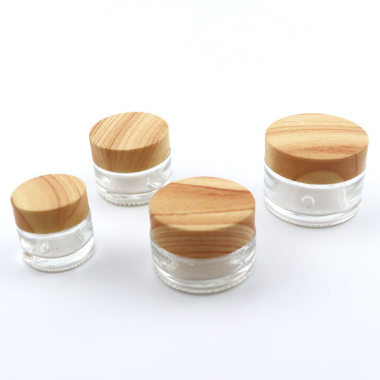 glass clear jar with wooden grain lid 5g 10g 15g 20g 30g 50g 100g cream glass jar for glass cosmetic jar with lid
