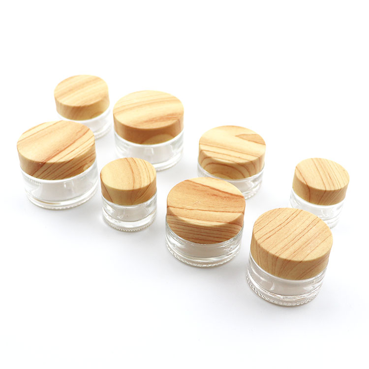 glass clear jar with wooden grain lid 5g 10g 15g 20g 30g 50g 100g cream glass jar for glass cosmetic jar with lid
