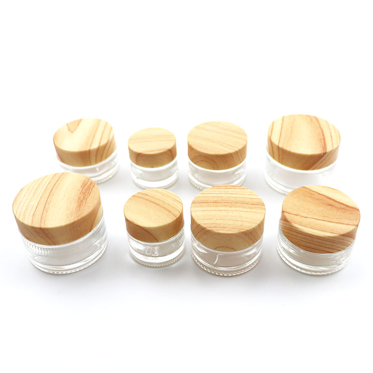 glass clear jar with wooden grain lid 5g 10g 15g 20g 30g 50g 100g cream glass jar for glass cosmetic jar with lid