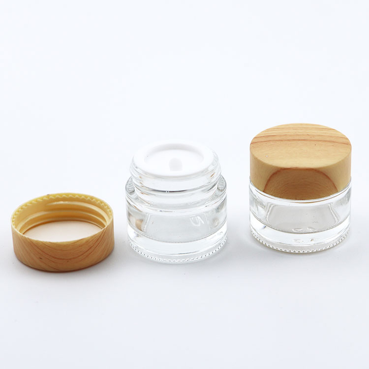 glass clear jar with wooden grain lid 5g 10g 15g 20g 30g 50g 100g cream glass jar for glass cosmetic jar with lid