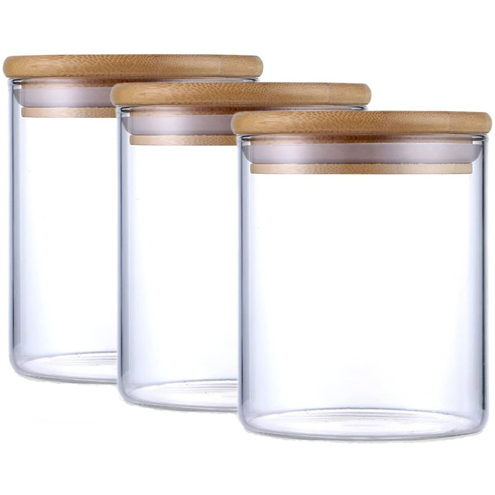 glass container with bamboo lid / hermetic glass storage jars wholesale / glass storage jar set
