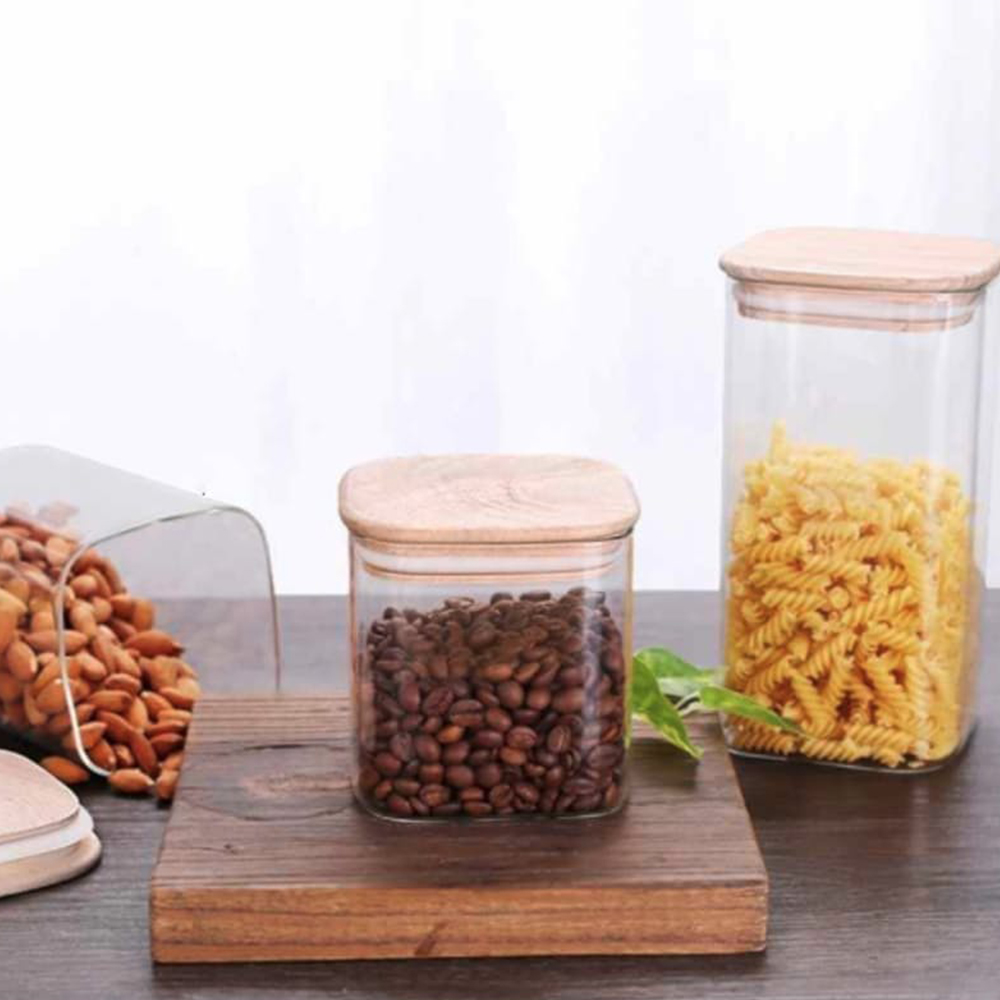 glass container with bamboo lid / hermetic glass storage jars wholesale / glass storage jar set