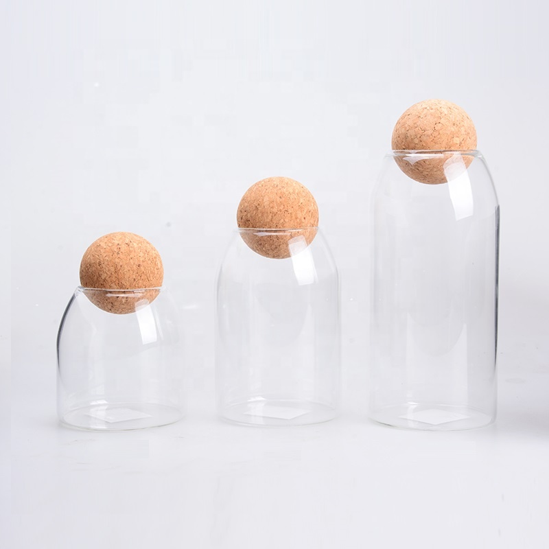 glass containers for food storage with wooden cork
