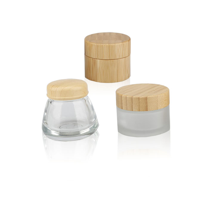 glass cosmetic Bamboo cream jars with lid