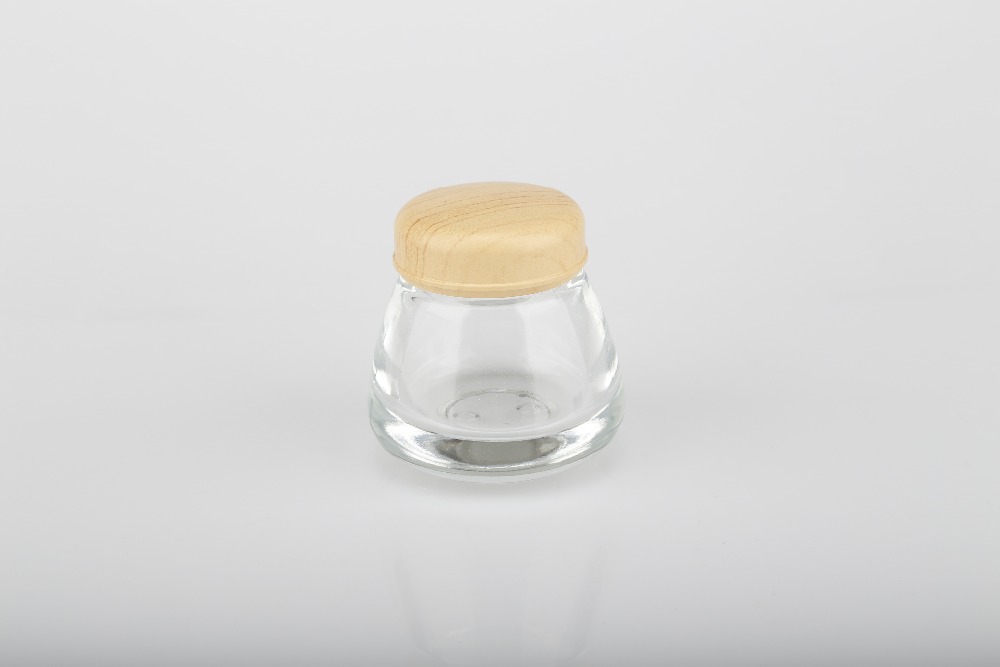 glass cosmetic Bamboo cream jars with lid