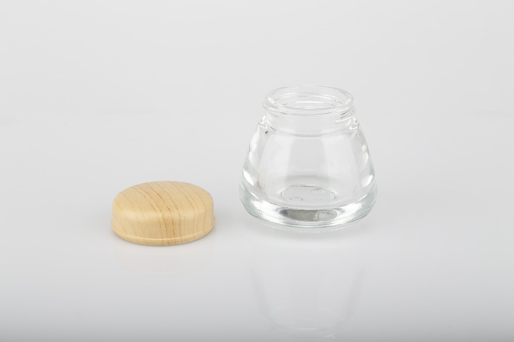 glass cosmetic Bamboo cream jars with lid