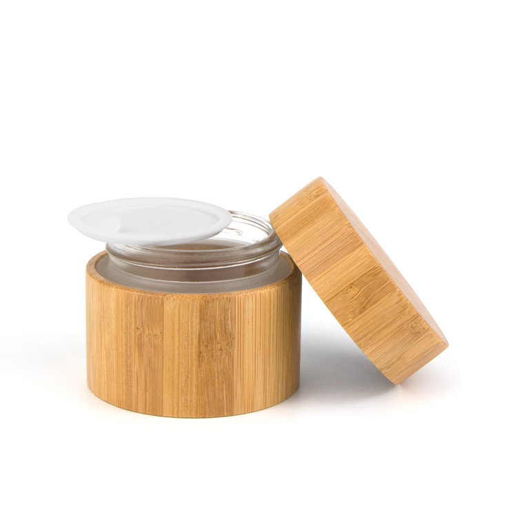 glass cosmetic bamboo jar base material and skin care cream use wooden jars