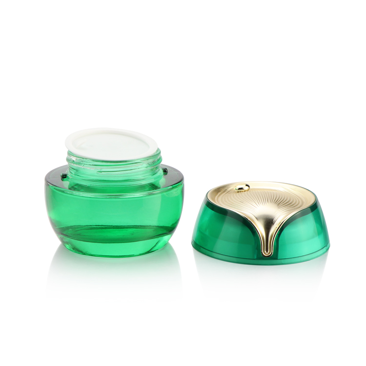 glass cosmetic containers green glass jar Luxury cosmetic jar container pot,face cream jar