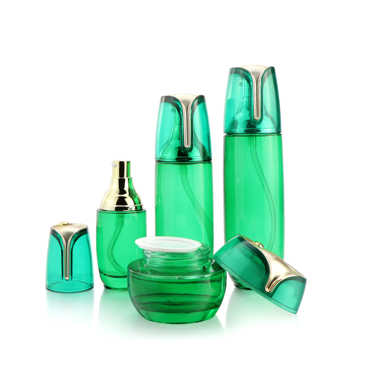 glass cosmetic containers green glass jar Luxury cosmetic jar container pot,face cream jar