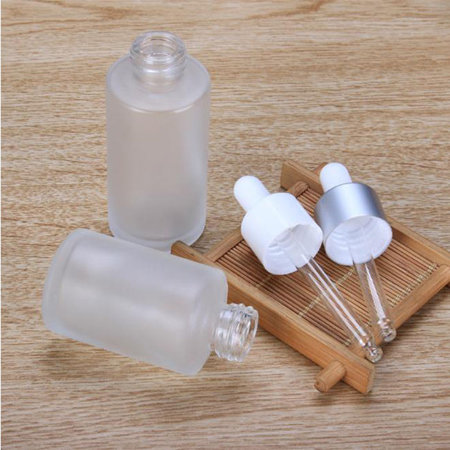 glass cosmetic frosted bottle 20ml 30ml 50ml CBD Essential oil bottle clear matte dropper bottle with white dropper